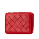 ボッテガヴェネタ イントレチャート 三つ折り財布 レッド レザー レディース BOTTEGAVENETA 【中古】